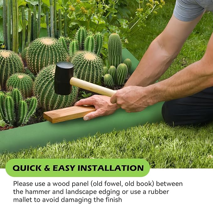 Landscape Edging Kit, Galvanized Steel Edging Landscape Lawn Edging Powder for Lawn Yard, Coated Bendable Metal Strips, No-Dig Hammer-in Edging Border w/Clips (6 INCH 6 PCS, Green)