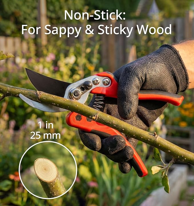 Gardeness Non-Stick Coated Bypass Pruning Shears - Professional Garden Clippers with Comfort Grip Handles, Heavy Duty Hand Secateurs for Trimming Branches, Floral & Yard Work, Arthritis Friendly
