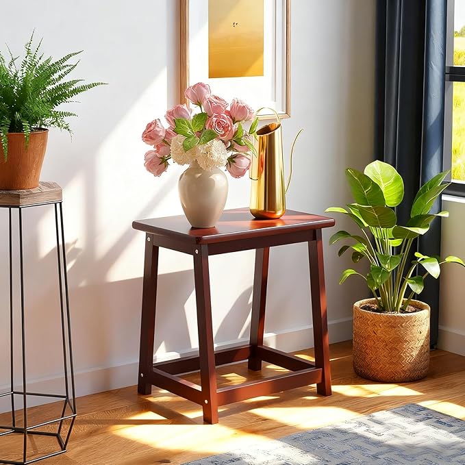 Wood End Table Side Table Tall Seat Stool Dining Stool Wooden Plant Stand Indoor Bedside Table Nightstand Plant Table Bathroom Flower Pot Stand for Living Room Bedroom Kitchen (Chocolate)