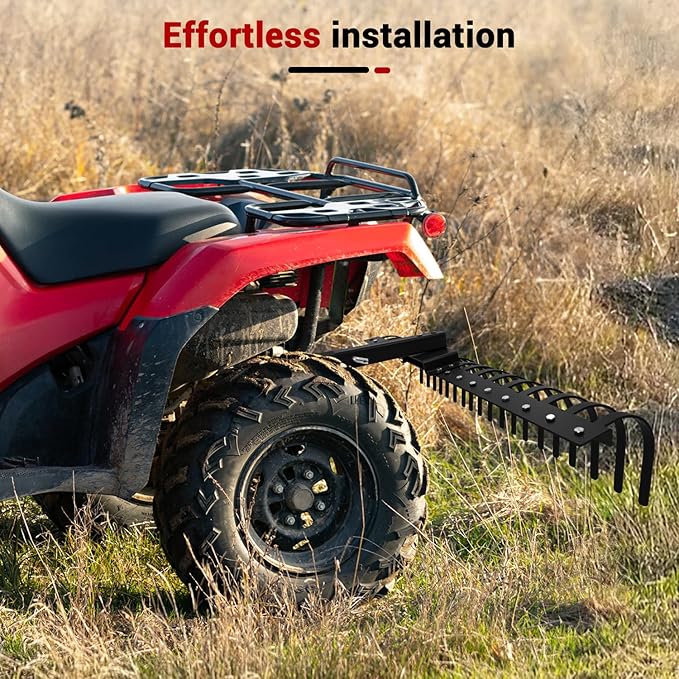 55" Durable Tow Behind Landscape Rake Tractors Rake Fits 2" Receiver for Lawn Tractors or ATV/UTV，Black
