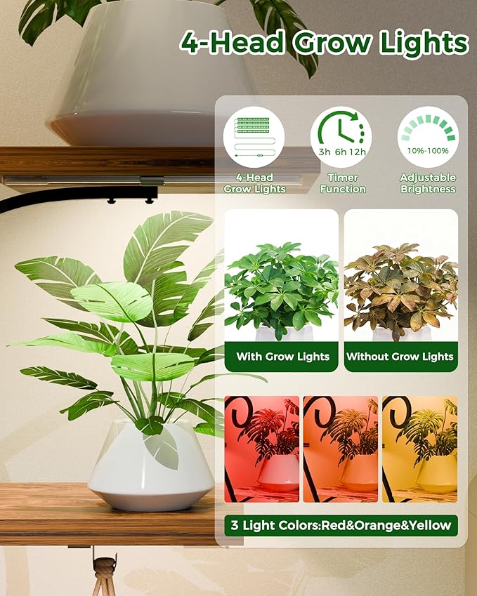 Plant Stand Indoor with Grow Lights,64" Plant Shelf Indoor,7 Tiered Indoor Plant Shelf, Corner Plant Stands for Indoor Plants,Metal Plant Flower Holder Dispaly Rack for Home, Living Room, Office