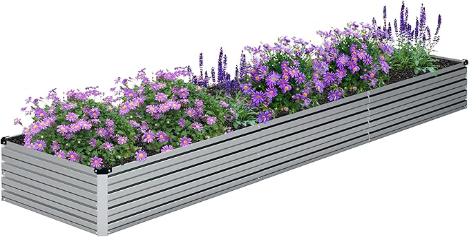 2PCS 12x2x1FTGalvanized Raised Garden Bed Kit,Vegetable Boxes-Rectangle Metal Flower Box,Large Planter Raised Beds Outdoor Garden for Planting,Fruit,Herb-Sliver