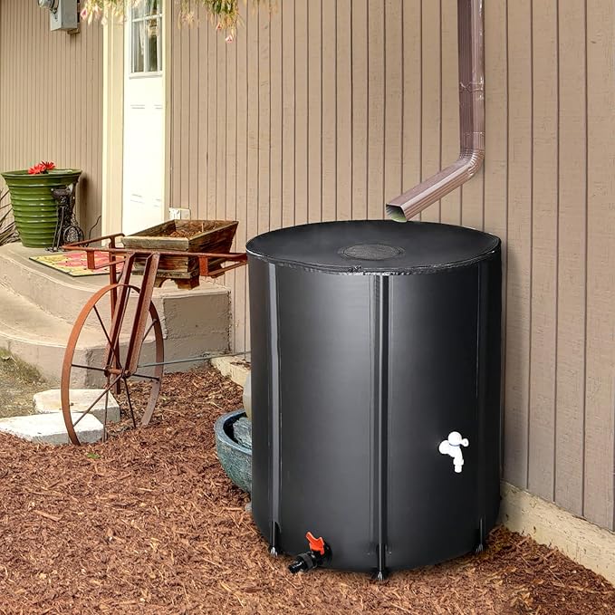 132 Gallon Collapsible Rain Barrel, Folding Water Storage Container, Portable Rain Collection, Water Storage Tank PVC for Garden Water Catcher with Screen Mesh Protector and 3/4 Faucet Black