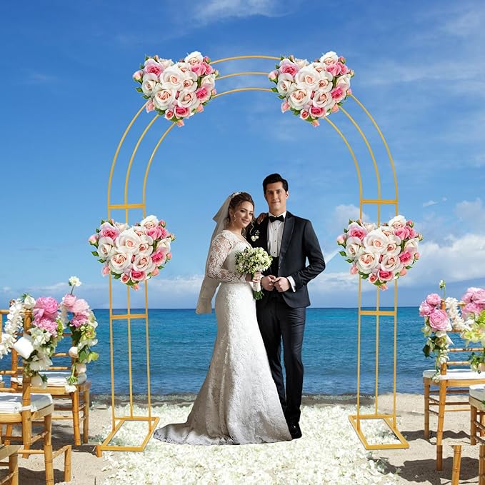 Wedding Arch Stand Gold Metal Backdrop Balloon Archway Decoration Stand 6.9 * 8.5FT Indoor Outdoor Party Ceremony Arches Frame Climbing Flower Plant Garden Arbor