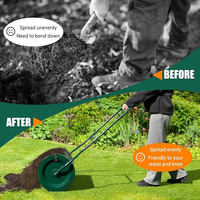 Goplus 24" Compost Spreader, Peat Moss Spreader w/Upgrade U-Shaped Handle, Side Latches, Heavy Duty Metal Mesh Lawn Roller for Topdressing & Seedling, Garden & Lawn Yard Care Manure Spreader, Green