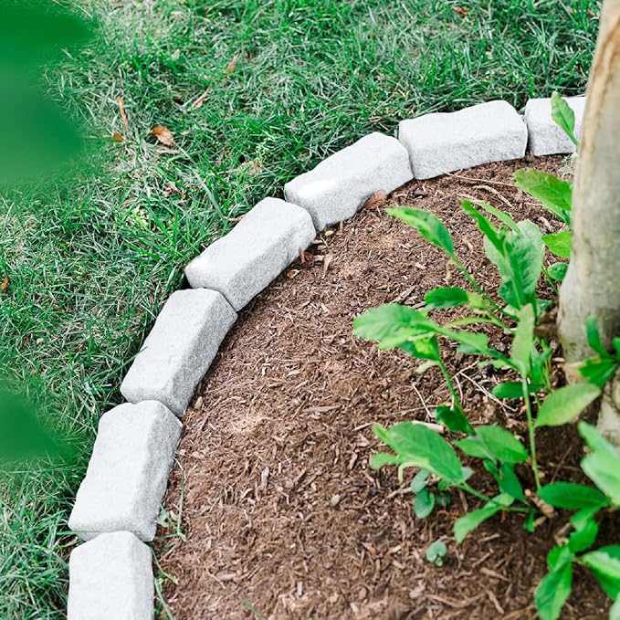 Beuta DIY No Dig Faux Stone Landscape Edging w/Anchoring Spikes, Flexible Brick-Sized Border for Driveways Yards Trees or Gardens, Each 6-Brick Section 48" L x 4" W x 2.25" H (4, Limewash)