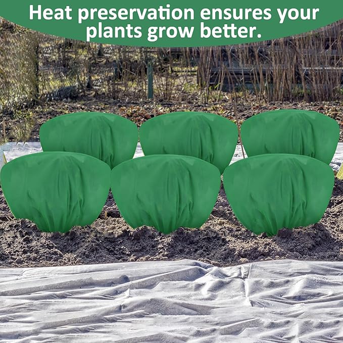 18 Pcs Winter Plant Covers Freeze Protection 39.4x23.6 Inch Horizontal Shrub Tree Plant Protection Bags Frost Blanket with Drawstring for Fall Winter Outdoor Garden Planting (Dark Green)