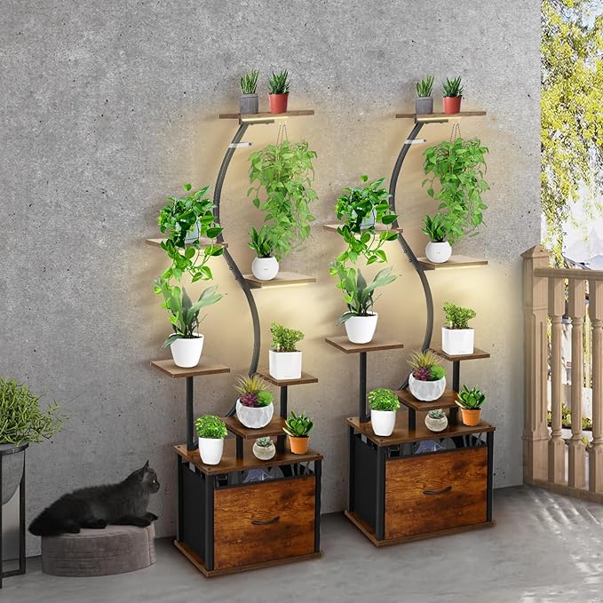 8 Tiered Plant Stand Indoor with Grow Lights, 62 Inch Tall Corner Plant Shelf for Indoor Plants, Metal Plant Rack with Stability Upgrade for Living Room, Patio, Balcony