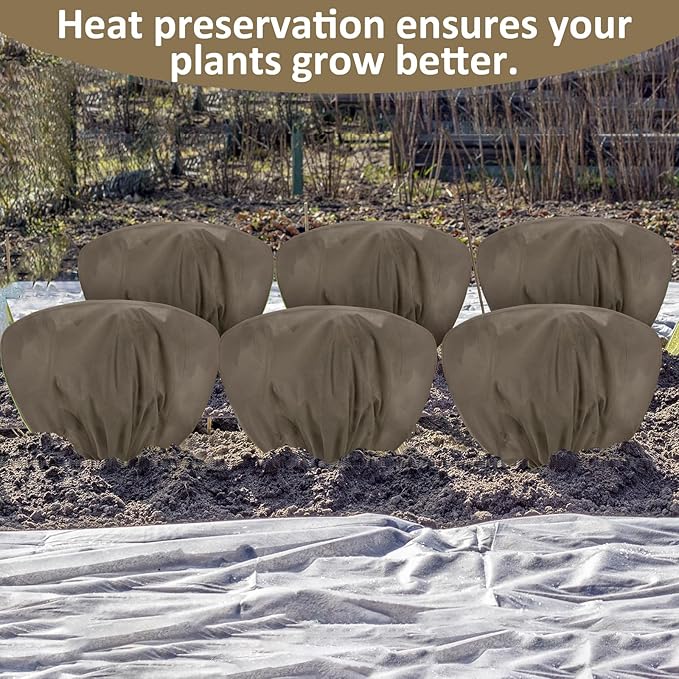18 Pcs Winter Plant Covers Freeze Protection 39.4x23.6 Inch Horizontal Shrub Tree Plant Protection Bags Frost Blanket with Drawstring for Fall Winter Outdoor Garden Planting (Brown)