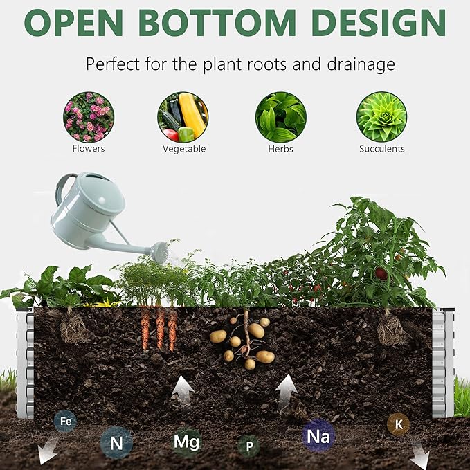 FOOWIN 2pcs 6x3x2ft Galvanized Raised Garden Bed, Planter Raised Garden Boxes Outdoor, Large Metal Raised Beds for Gardening, Garden Bed for Vegetables, Flowers, Herb,269 Gallon Capacity, Silver