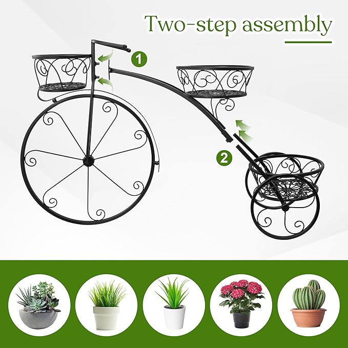 Sorbus Tricycle Plant Stand - Flower Pot Cart Holder - Ideal for Home, Garden, Patio - Great Gift for Plant Lovers, Housewarming, Mother’s Day - Parisian Style (Black)