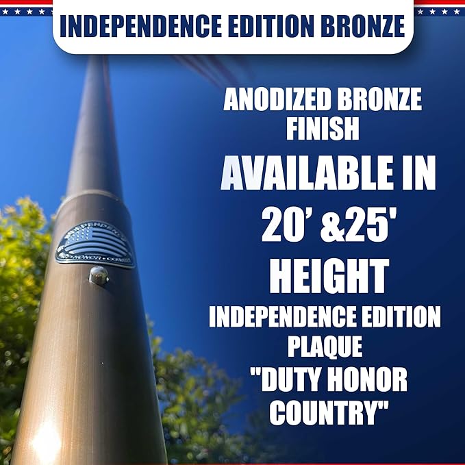 Service First Bronze 20FT Telescoping Flagpole Kit for Outside House In Ground - Anti Tangle Swivel Ring Design - 100MPH Wind Tested