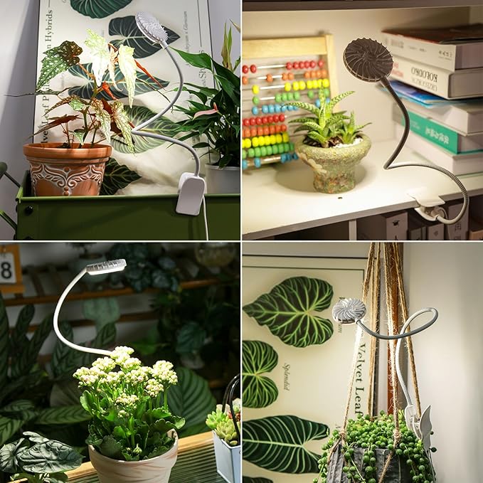 Plant Lights for Indoor Growing, Pot Clip on Grow Lights Full Spectrum, 12W Plant Growing Lamp with 4 Dimmable Levels, 360° Adjustable Grow Plant Lamp， Auto On/Off Timing 4/8/12H, White 3 Pack