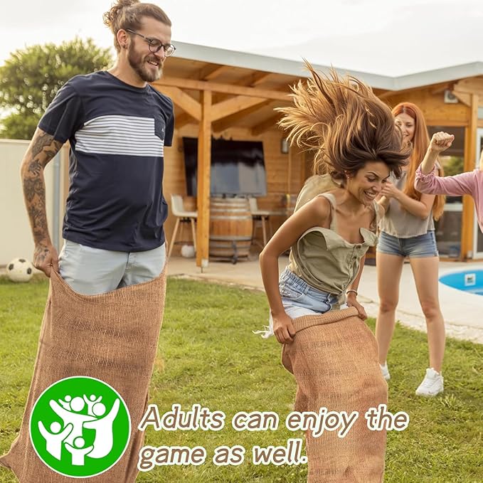 Kmise Premium Tightly Woven Burlap Potato Sack Race Bags (Pack of 6)，48"x25" Natural Jute Burlap Sacks for Kids & Adults, Reusable Eco-Friendly Grow Bag for Field Day Games & Harvest Storage
