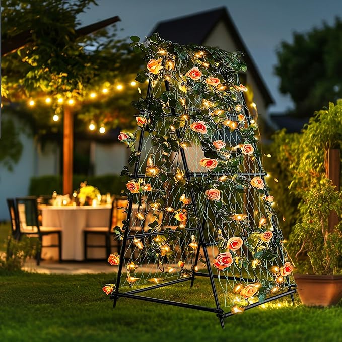 unho Garden Trellis for Climbing Plants with Tough Nylon Netting, 6ft Tall Sturdy Rustproof Metal Plant Support Tower for Vegetable Fruit Vine Cucumber Garden Lightweight，Outdoor