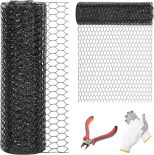 1/2 Inch Black Wire Mesh Roll - 12'' x 50' Chicken Wire Fence, 21 Gauge Hardware Cloth Poultry Netting for Garden/Animal Barrier/Rabbit/Floral/Chicken Coop/DIY Projects