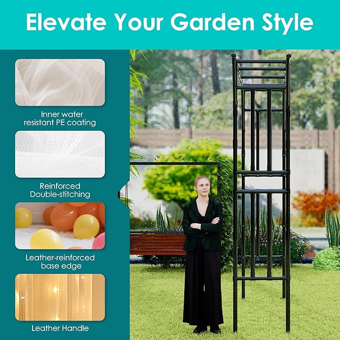 Twira Flat Top Garden Arch Trellis, 11FT x 9FT Extra Large Garden Trellis for Climbing Plants Outdoor, 141.7in x 108in PE-Coated Metal Arbor Archway for Roses,Wisteria,Wedding,Patio Decoration Black