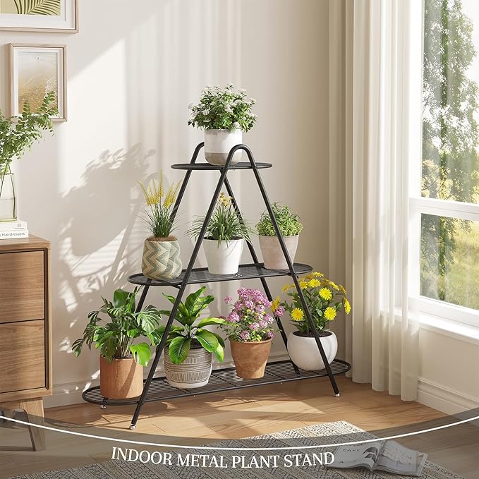 Plant Stand Indoor Plant Shelf Outdoor Corner Tall Plant Rack 3-Tier Large Metal Plant Holder Heavy-Duty Flower Rack for Patio,Living Room,Garden Decor (Black)