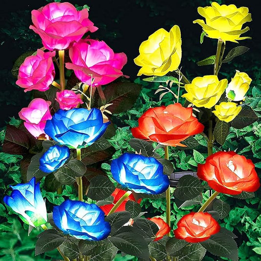 ANGMLN 4 Pack Solar Garden Lights, Solar Flower Lights Outdoor Waterproof with 20 Head Rose 7-Color Changing Landscape Light for Garden Yard Pathway Patio Grave Cemetery Decoration