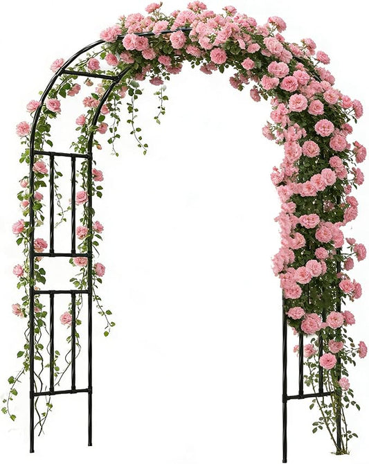 Twira Garden Arch Trellis, 7.9FT(240cm) Metal Garden Arbor Trellis for Climbing Plants Outdoor, Large Wedding Arch for Ceremony, Black Archway Trellises Decoration for Lawn, Patio, Backyard