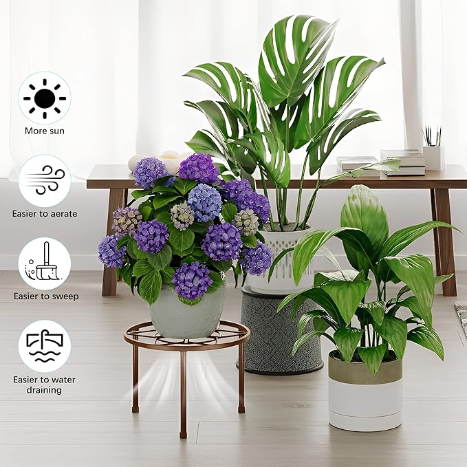 5 Pack Metal Plant Stand Outdoor Indoor,Heavy Duty Flower Pot Stand Holder for Multiple Plants,Rustproof Iron Round Shelf for Planter,Potted Plant Holder for Patio(BrownDiamond)
