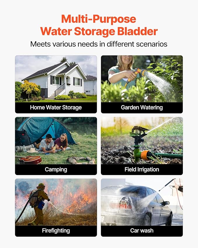 VEVOR Water Storage Bladder, 87 Gallon (330L) Water Storage Container Tank, 1000D PVC Large Capacity Soft Bag Bladder, Collapsible Portable for Garden Irrigation, Camping, RVs, Fire Prevention, Blue