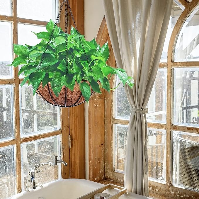 Hanging Planters Basket Outdoor Indoor(14 inch 4 Pack)-Coconut Coir Hanging Baskets for Plants Outdoor,Metal Wire Baskets with Coco Liner Window Box Planters, Hanging Flower Pots for Railings