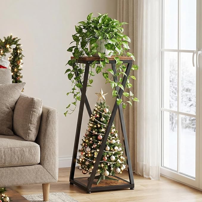 2-Tier Tall Plant Stand Indoor, Corner Plant Stands for Indoor Plants Multiple, Small End Table for Living Room, Corner Side Table for Home Decor