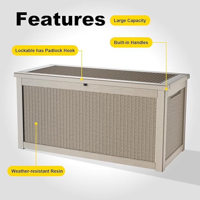 320 Gallon Waterproof Outdoor Storage Box, UV Resistant Resin Deck Box with Hydraulic Rod for Reinforced Stability, Perfect for Patio, Garden, and Pool, Grey