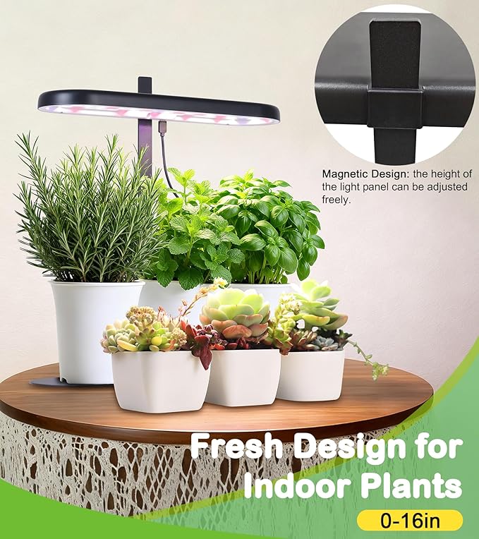Grow Lights for Indoor Plants, 20W Full Spectrum LED Grow Lamp for Indoor Garden with Intelligent Controller, Height Adjustable, Ideal for Home Desk Plant Lighting (Black, Metal Base)