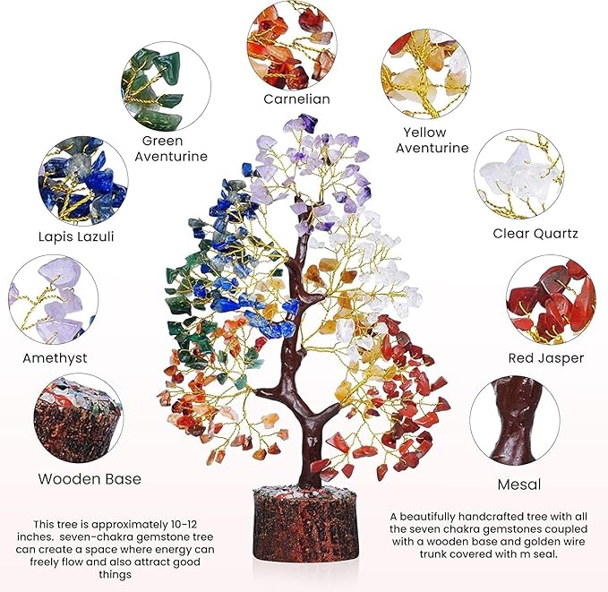 YATSKIA Chakra Crystal Tree - Handmade Healing Crystal Trees w/ 7 Chakra Stones - Decorative Tree of Life for Meditation, Feng Shui, Birthday for Women, White Elephant Gifts for Adult