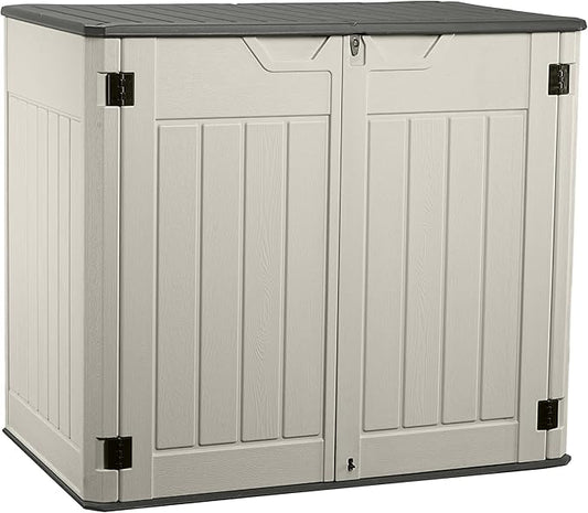 EHHLY Horizontal Resin Storage Shed, 47 Cuft Garden Tool Sheds & Outdoor Storage, Outdoor Plastic Storage Cabinet Waterproof, 4.5 x 2.8 ft Backyard Outside Lawn Mower Storage Shed, Vanilla