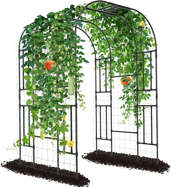 DoCred Large Garden Arch Trellis for Climbing Plants, 87'' H x 59'' L x 47'' W Outdoor Grape Vine Trellises Arch Arbor Gazebo, Grape Trellis for Courtyard and Garden Decoration, Black