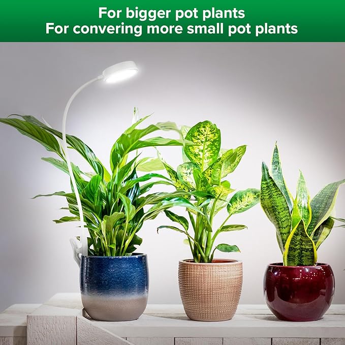 SANSI Grow Lights for Indoor Plants, Pot Clip LED Plant Light for Growing Full Spectrum, Plant Growing Lamp with 4-Level Dimmable, Auto On Off 3 6 12 Hrs Timer for Pot Plants, White 10W 3-Pack