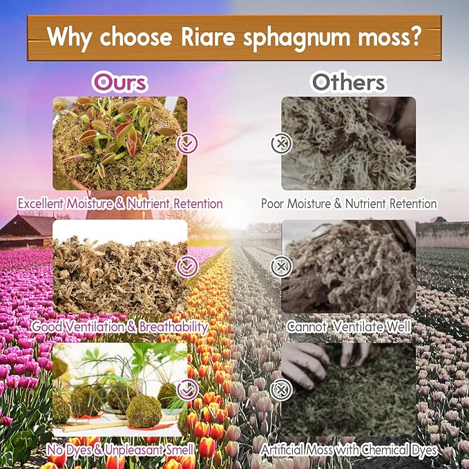 Riare 2.2 LB Premium Sphagnum Moss for Plants- 40QT Natural Long Fibered Sphagnum Peat Moss for Plants Indoor, Succulent Orchid Potting Mix for Orchids Carnivorous, Succulent and Reptiles