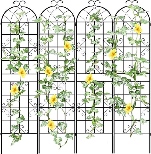 LZRS 4 Pack 83x20in Rustic Iron Arch Decoration Garden Trellis with Black Metal Coating – Perfect for Supporting Climbing Plants Outdoor, Roses, Vines, Flowers, and Vegetables.