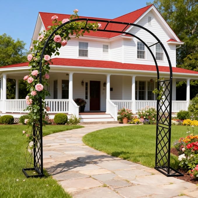 Metal Garden Arbor, Heavy Duty Metal Garden Arch Trellis for Climbing Plants, Decorative Archway Wedding Arch Frame for Patio, Backyard, Patio, Lawn, Pathway, Black