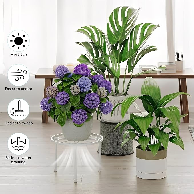 5 Pack Plant Stand Indoor Outdoor,Heavy Duty Black Iron Potted Stand Holder,Anti-Rust Iron Flower Pot Stand Decoration Racks Plant Display Shelf for Living Room, Garden, Balcony(WhiteS)