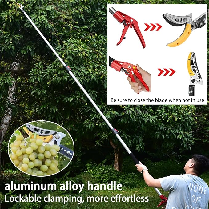 xixi-home Cut and Hold Pruners 4.6-9.8 Ft Long Reach Pole Saw Pruning Shears and Hold Bypass Pruner Extendable Tree Trimmer with Dedicated Serrations Telescoping Fruit Picker