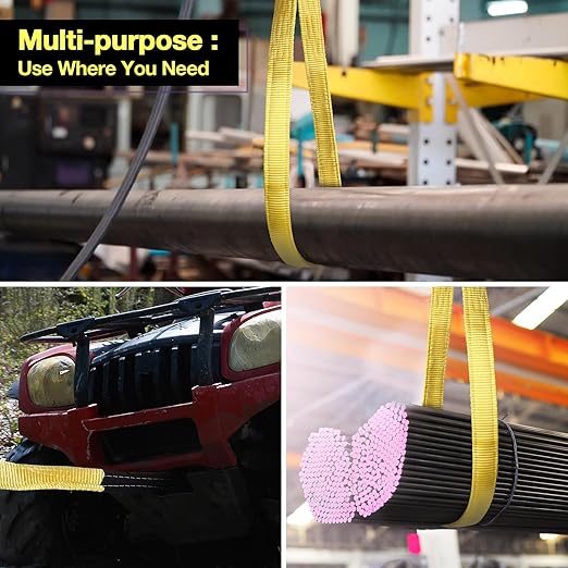 Lift Sling Straps,2" x 12' Heavy Duty Lifting Sling Straps with Flat Eye for Hoist, Tree Saver Strap 6500 lbs Vertical, 5200 Choker, 13000 Basket Load Capacity
