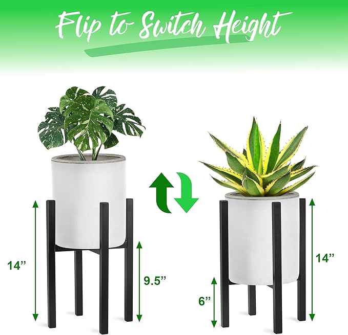 Sorbus Adjustable Metal Plant Stand – Mid Century Style Flower Pot Holder, 10 to 16 Inches Planter Stand for Modern Home Décor, Houseplants – Plant & Pot NOT INCLUDED (Black, 2 Pack)