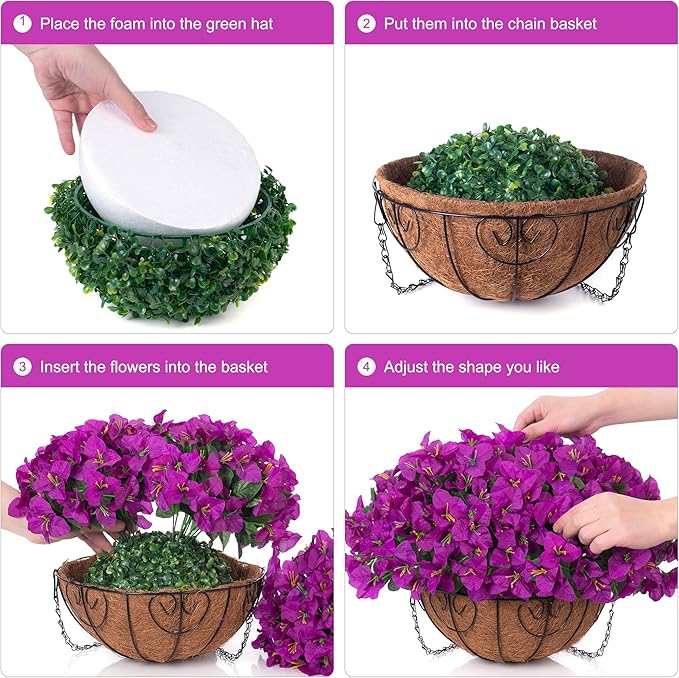 Artificial Fake Hanging Flowers Plants Basket for Outdoors Spring Summer Decor, Faux Silk Bougainvillea in Planter Look Real UV Resistant Faux Flower for Outside Porch Patio Garden Home Decor, Purple