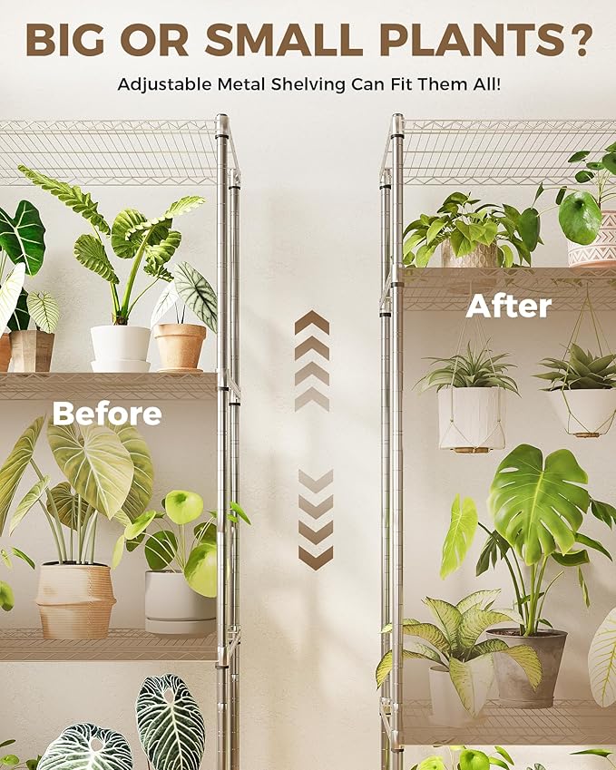 Plant Shelf Large Plant Stand Indoor Outdoor 4 Tier Metal Shelving for Plants Heavy Duty Metal Plant Stand Storage Shelf DIY Adjustable Plant Stands Sturdy Space Saving 3000lbs Tall Outdoor Plant Holder for Greenhouse Balcony Garden Patio