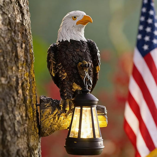 Eagle Tree Hugger with Solar Lantern - Resin Eagle Statue for Outdoor Garden Decor - Ideal Eagle Housewarming & Birthday Gifts for Grandma Mom Women