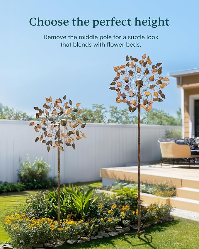 Yard Garden Wind Spinners - Large Wind Spinners Outdoor Metal, Kinetic Lawn Patio Wind Sculptures Windmill Decor (Copper Leaves, 23" W x 84" H)