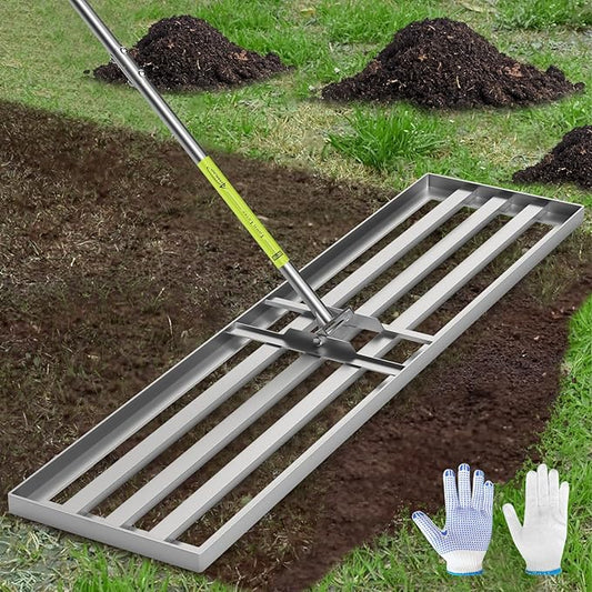 Lawn Leveling Rake,36x12 inch Heavy-Duty Galvanized Steel Landscape Rake with an Adjustable 78'' Extra Long Handle Lawn Leveling Tool for Yard,Backyard,Garden,Golf,Farm,Pasture