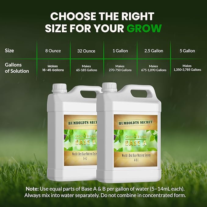 Humboldts Secret Base A & B Liquid Hydroponic Fertilizer | Complete Hydroponic Nutrients for Indoor and Outdoor Plants | Supports Healthy Vegetative Growth and Flowering Stage | 2.5 Gallon