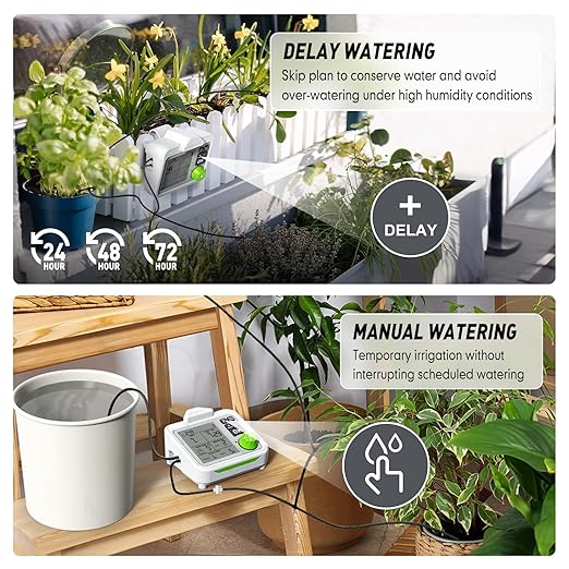 RAINPOINT Large Display Automatic Plant Waterer Indoor for Pot Plants,Cycle & Soak Mode Vacation Self Watering Drip Irrigation System Device Kit Office Patio Greenhouse Grow Tent Water 10-15 Plants