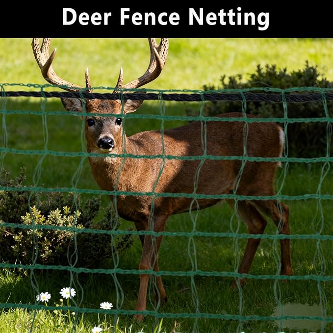 4x65ft Deer Fence Netting, Plastic Mesh Fence Heavy Duty Garden Fence Animal Barrier Garden Netting for Plants Fruit Trees Vegetables Against Deer, Birds, Rabbits, Chickens and Other Animals, Green