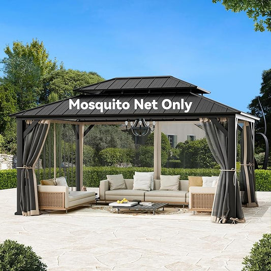 Gazebo Mosquito Netting Replacement Universal 4-Panel Sidewalls 12' x 16', Outdoor Gazebo Mosquito Nettings with Double Zipper, Replacement for Patio Canopy, Garden (Mosquito Net Only)